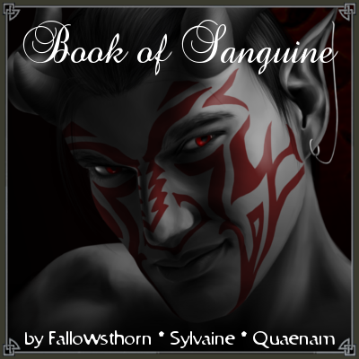 cover of Book of Sanguine, a close-up of Sanguine looking slyly up at the viewer.