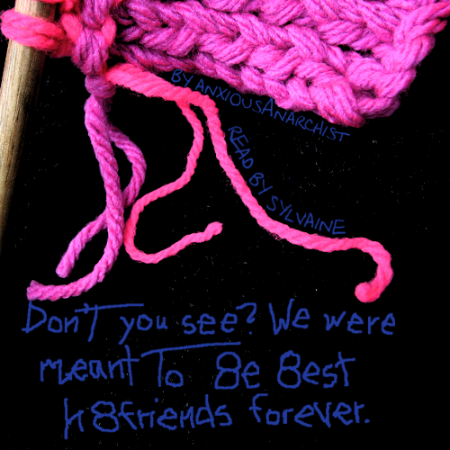pink knitting on a spacey background.