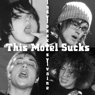 cover of this motel sucks, all four band members wearing expressions that could be interpreted as pornographic.