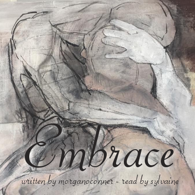 cover of embrace, a somewhat abstracted painting of two figures in a tight embrace.