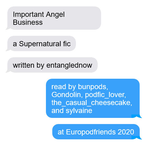 cover of important angel business: the title and creators as iPhone text messages.
